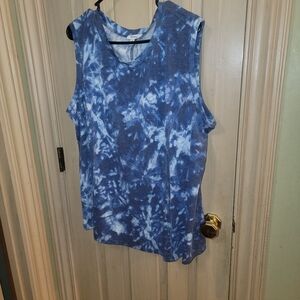 Skinny Girl Womens Plus Sz 3X Sleeveless Tie Dye Blue Shirt
